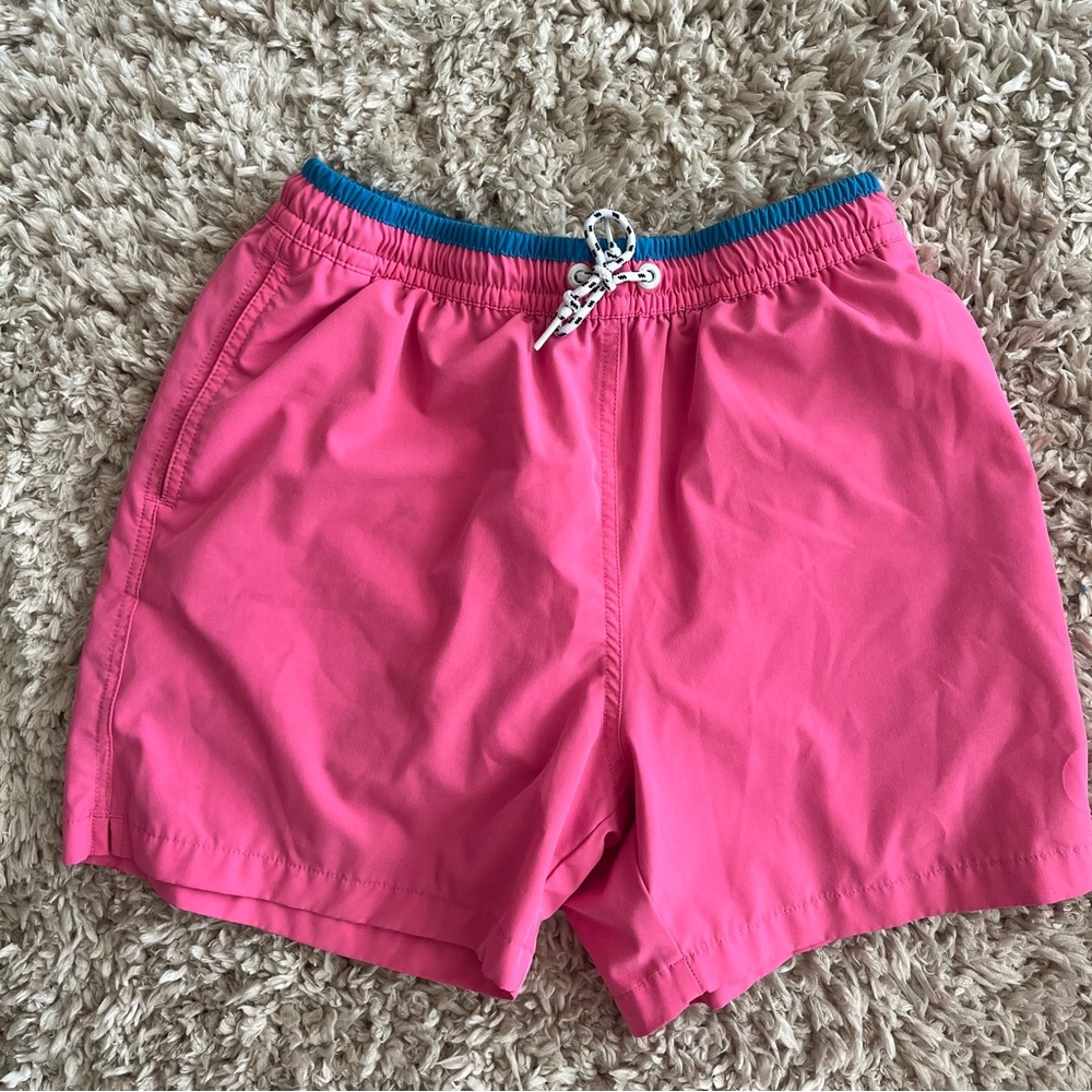 Pink Swim Shorts with Blue Waistband